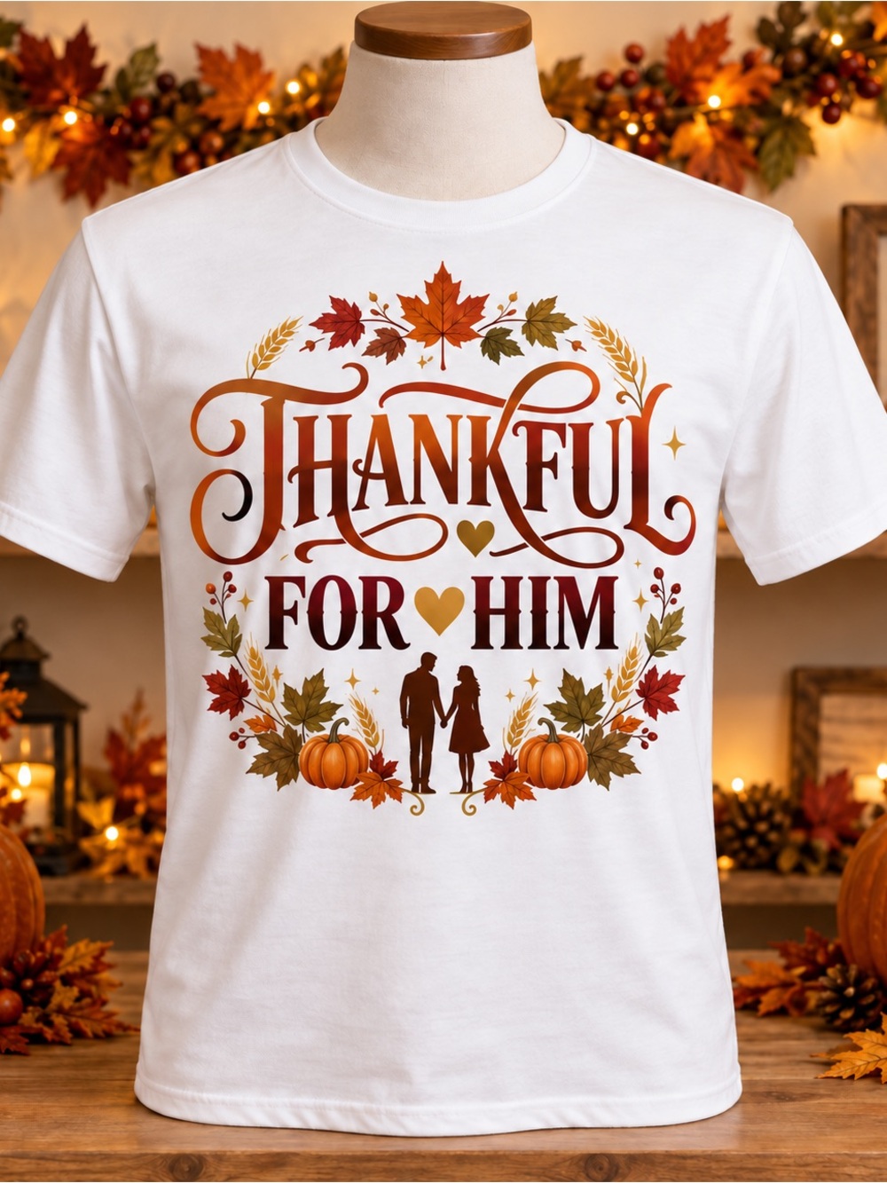 Gildan White Men's 'Thankful For Him' Autumn Graphic Tee